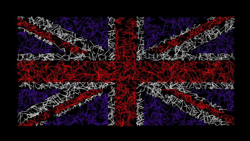 British Union Jack flag created by animated scribble lines.