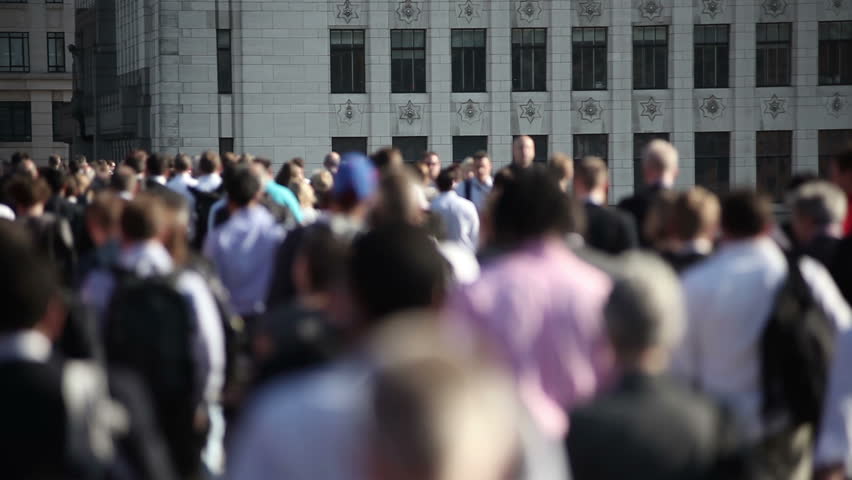 Crowd of pedestrian commuters on London Bridge 04