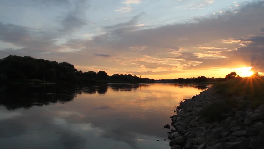 Sunset on the Elbe river in Saxony-Anhalt / Germany