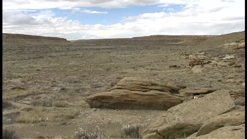 Time lapse of a wide view of Chaco Canyon in New Mexico just on the edge of winter, on a windy, partly cloudy day.
