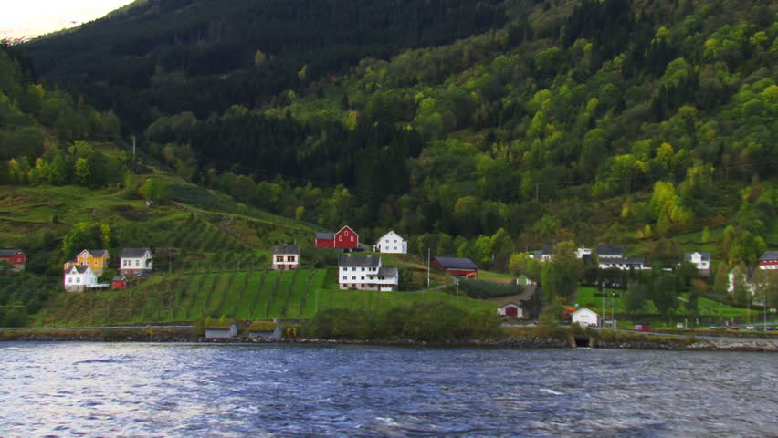 Fjord in Norway against green trees