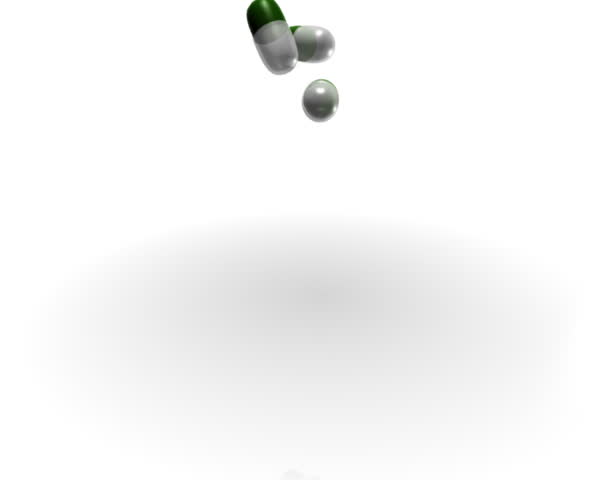 Colourful pills fall into the scene.