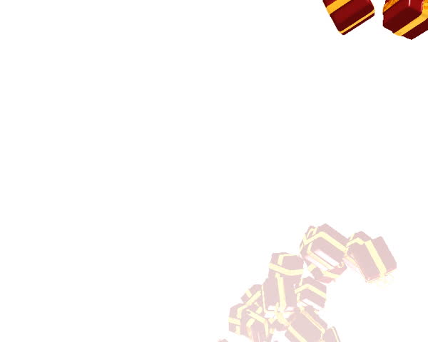 Red Christmas present boxes fall from the sky and build a huge mountain.