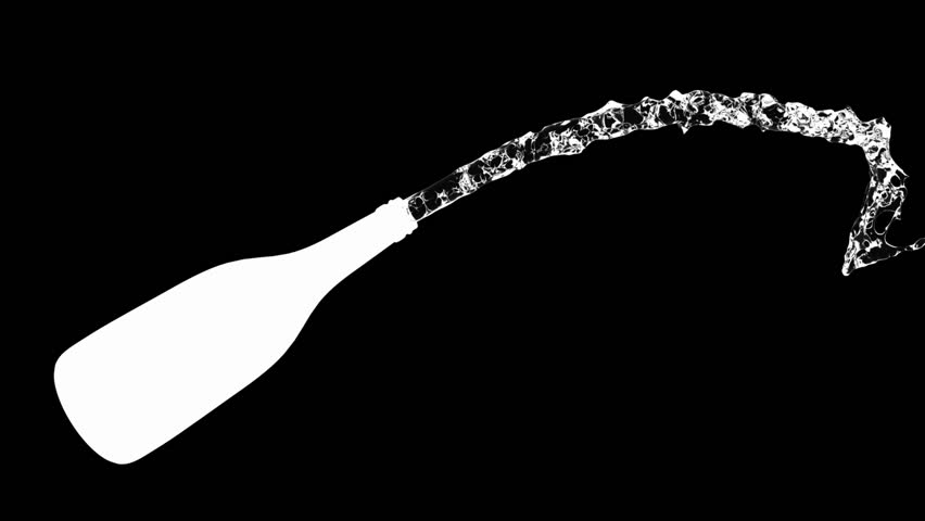 Champagne bottle exploding. HD1080 - 3D animation with alpha channel