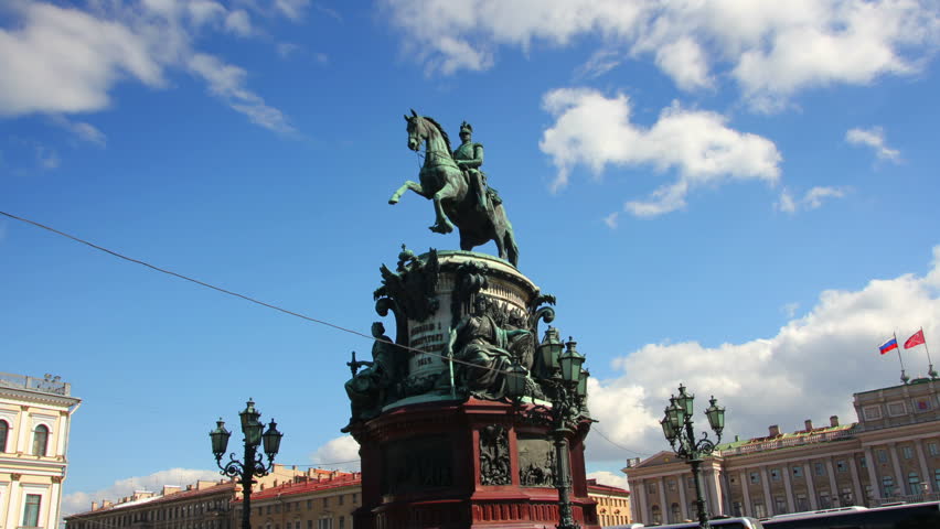 Nikolai emperor statue in St. Petersburg Russia - timelapse in motion
