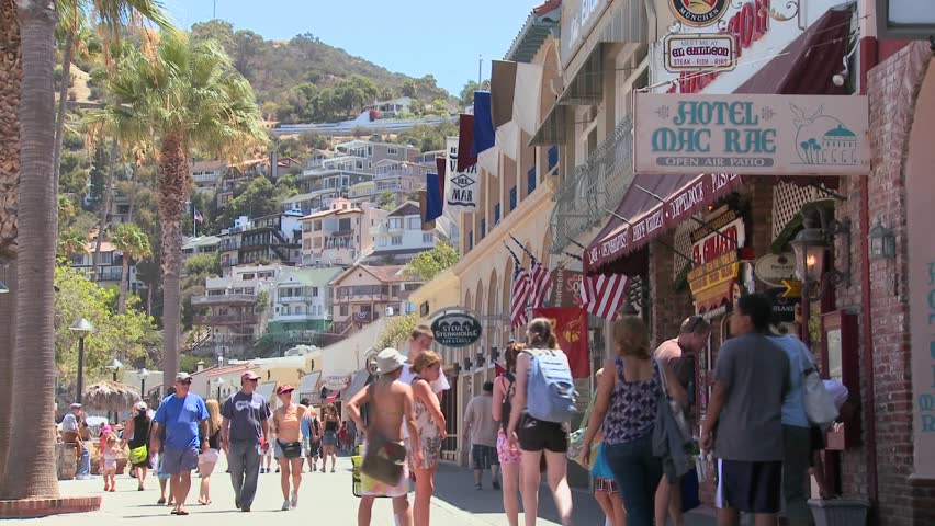 CATALINA ISLAND, CA-CIRCA 2011-Summer crowds on the boardwalk at Catalina Island in Southern California.