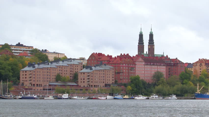 Seaport with buildings in the background in Stockholm, Sweden