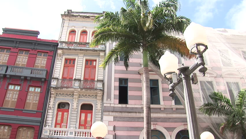 Pan of historic houses in Recife, Brazil