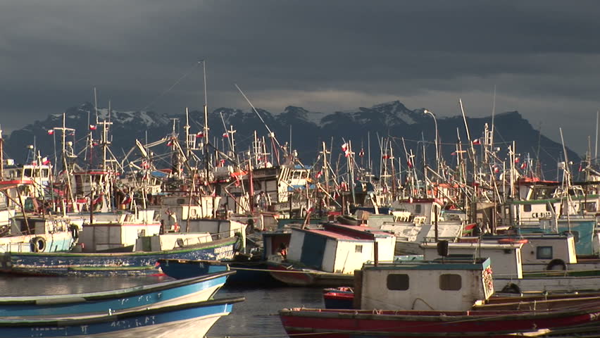 Crowded seaport in Puerto Natales, Chile