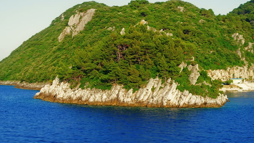 Departure from Island Mljet, Dubrovnik archipelago, Croatia. Traveling around small peninsula with typical Adriatic landscape.