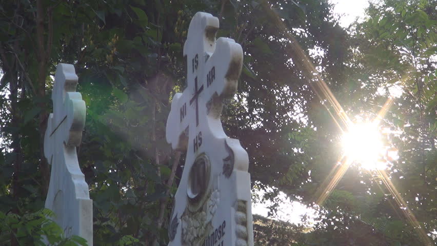 Cross, Sunshine Near a Cross in a Graveyard, Orthodox Cemetery