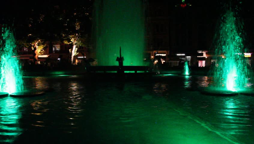 Fountain in Plovdiv at night, Bulgaria