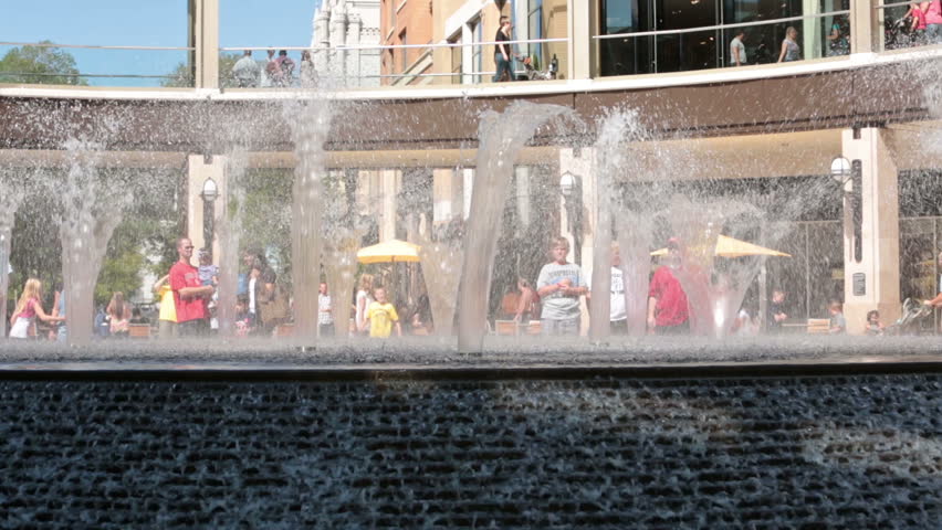 SALT LAKE CITY, UTAH SEPT 2012: After grand opening City Creek Center. Develop revive urban blight and downturn. Commercial, residential and office. Owned by Mormon church. Time lapse Fountain.