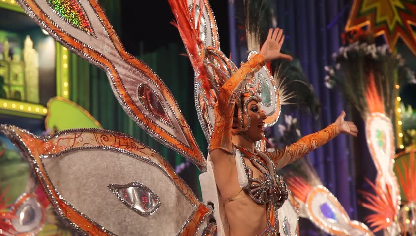 LAS PALMAS DE GRAN CANARIA, SPAIN - FEBRUARY 10: Participants in the Carnival Groups Competition present their costumes during the Carnival, February 10, 2012 in Las Palmas, Spain