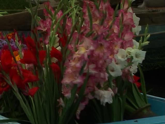 Boats withflowers on the floating market in Kashmir