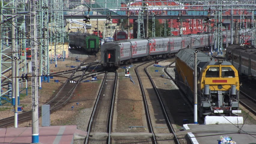 NOVOSIBIRSK, RUSSIA - JUNE 1: Passenger train arrived at the station. June 1, 2012 in Novosibirsk, Russia.