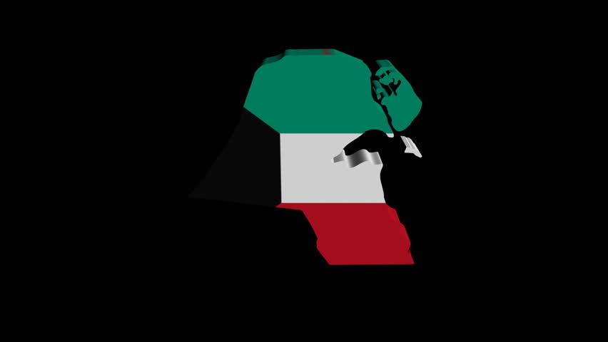 Kuwait map flag rotating on black animation