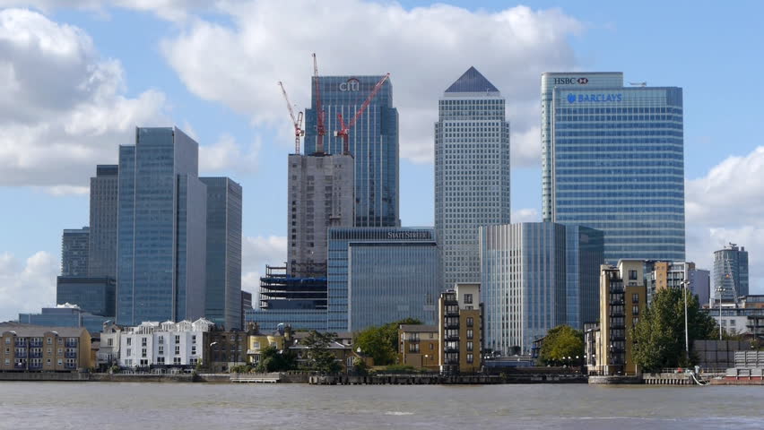 LONDON - CIRCA SEPTEMBER 2012: Bank office blocks at Canary Wharf in London, England circa September 2012.