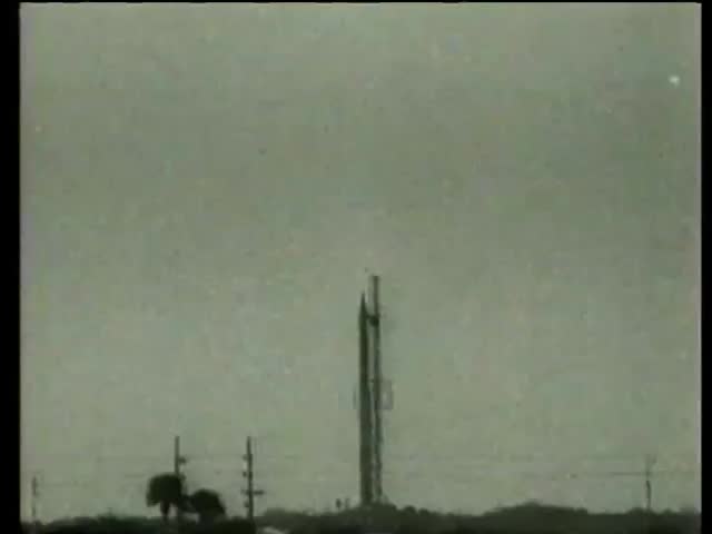 Launch of satellite "Moon" with a missile for project Vanguard at Cape Canaveral in Florida circa 1958-MGM PICTURES, UNIVERSAL-INTERNATIONAL NEWSREEL, USA, filmed in 1958