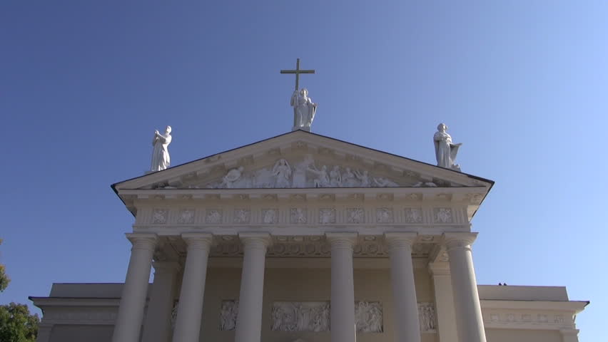 Vilnius historical cathedral sculpture with golden cross