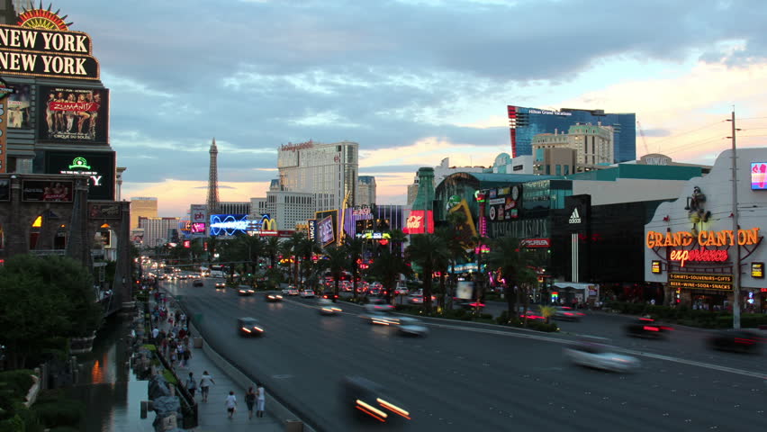 LAS VEGAS, NEVADA - October, 2012: A time lapse shot of a busy Las Vegas intersection at night.  FOR EDITORIAL USE ONLY.