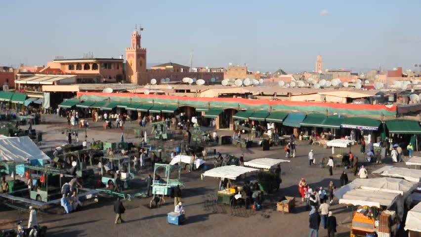 MARRAKECH, MOROCCO - NOVEMBER 20, 2008: People at Djemaa el Fna square in Marrakesh