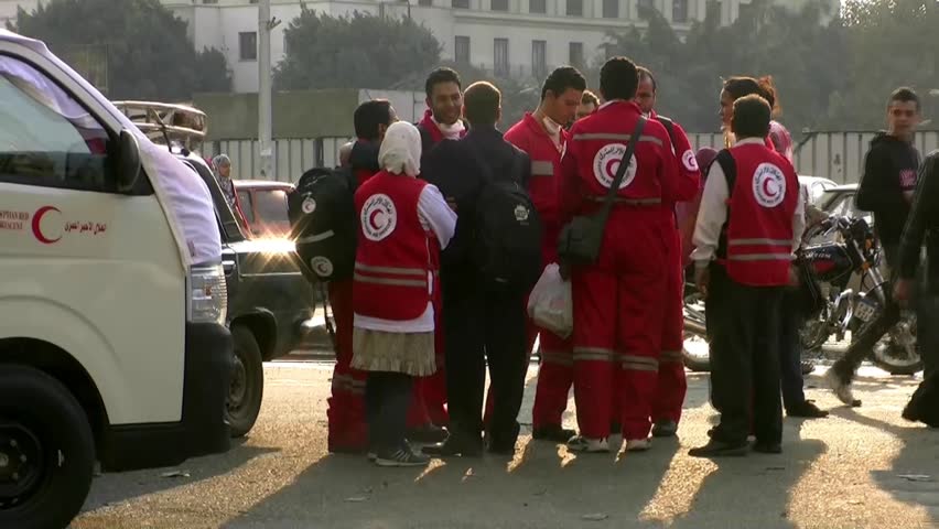CAIRO, EGYPT â CIRCA DEC 2011: Members of the Muslim Red Cross circa December 2011 in Tahrir Square in Cairo, Egypt.
