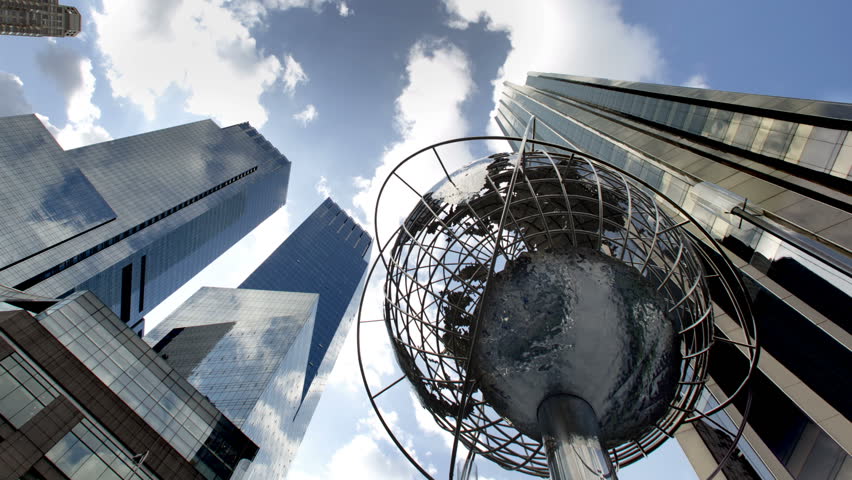 NEW YORK, NY - CIRCA 2012: Time lapse of Kim Brandell's Steel Globe sculpture at Columbus Circle circa 2012 in New York, NY.