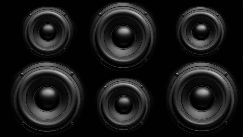 Closeup at moving sub-woofer. Speaker part. 