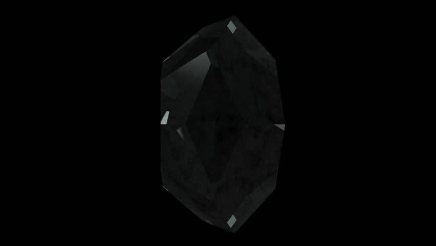 A clear and diamond-like prism rotates on itself in front of a black background. Loops perfectly. Computer generated images.