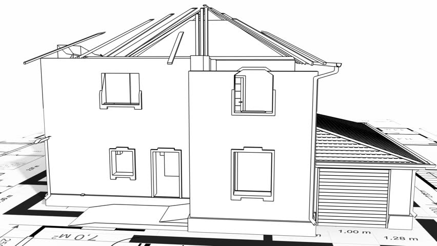 construction of residential house, wireframe