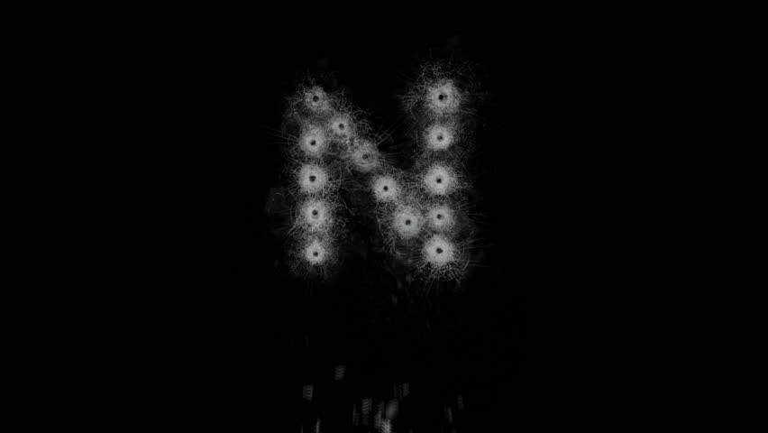 Gun shots in Glass forming letters M N O