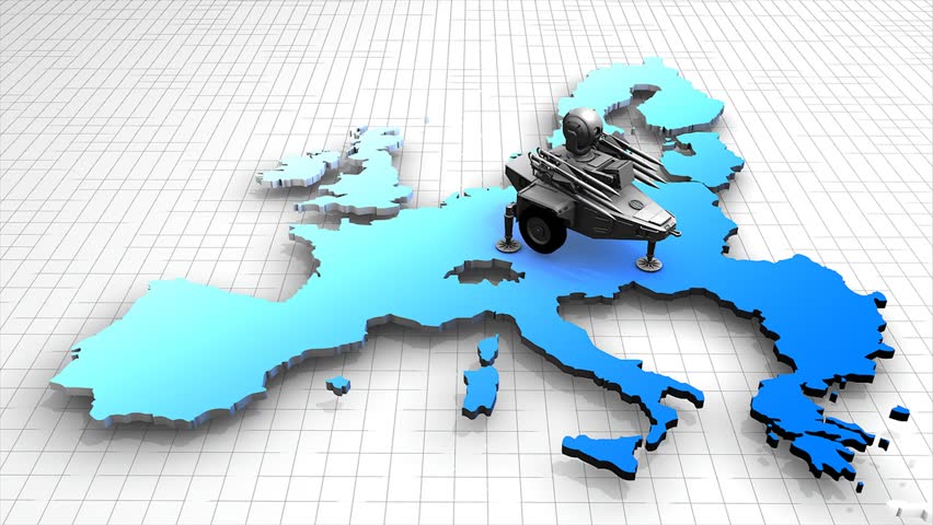 Europe missile defense concept animation. Matte