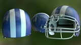 Flying american football helmets
