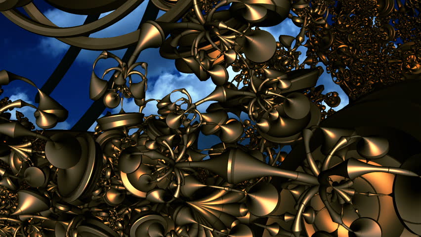 bronze complex object,
particle motion background