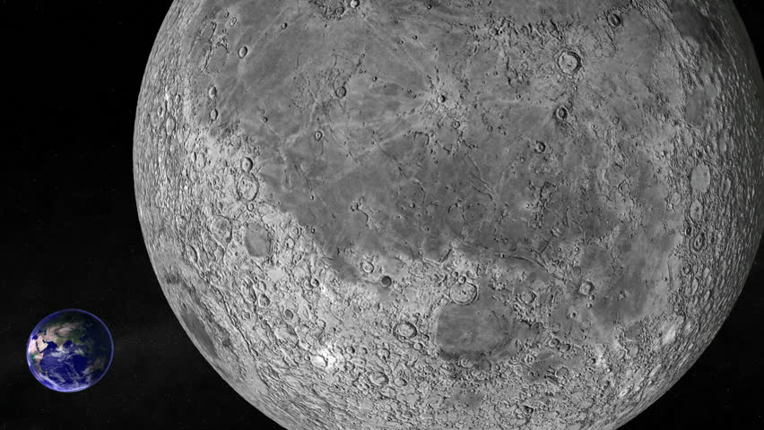 Approaching Moon surface. Stars visible at high resolution.
