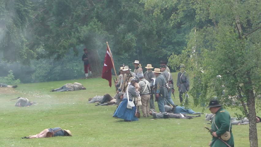 PORT GAMBLE, WA - JUN 20 -  	Union infantry line reforms to protect their flank.		in a mock battle at Port Gamble WA on Jun 20, 2009.
