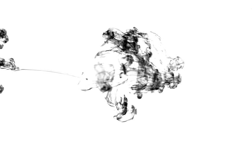 Black ink flowing on white background.