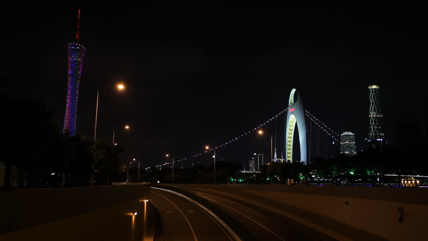 Liede Bridge, Canton Tower, Guangzhou, China, Pearl River, Tianhe District, IFC, time lapse