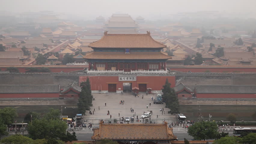 Aerial View, Gate to Forbidden City, Center Beijing, China, Air Pollution, Smog
