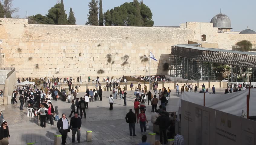 JERUSALEM, ISRAEL â MARCH 13:  Prayer at the  holy Wailing wall (Western wall) on March 13, 2012 in Jerusalem, Israel. The Western Wall is the holiest site of Judaism
