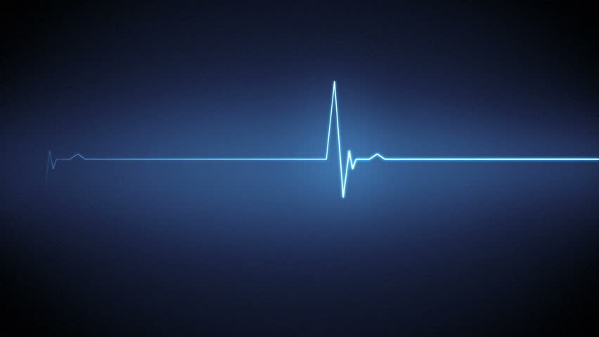 Blue ECG heart monitor line with black background