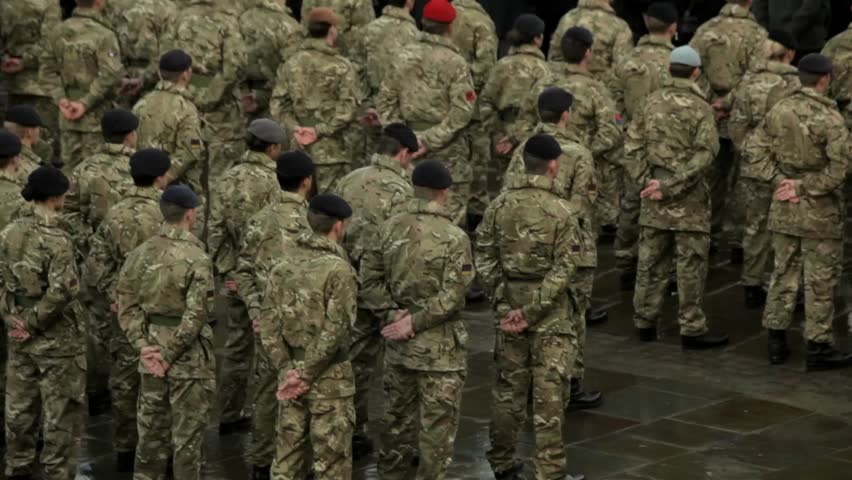 PRESTON, UK - NOVEMBER 11: Armed forces and service personnel commemorating the Remembrance Day service at the Cenotaph, Preston, UK on the 11th November 2012