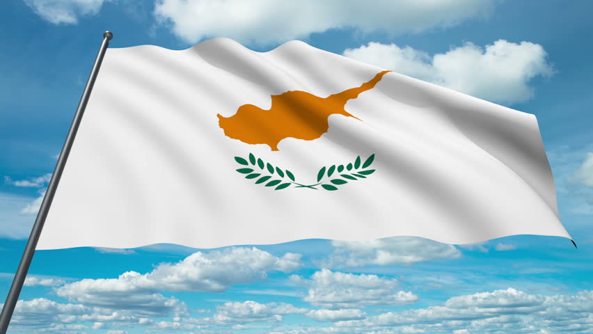 Cyprus flag waving against time-lapse clouds background