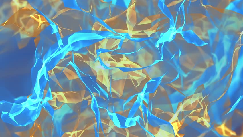 Ethereal blue and orange motion flames against black background.
