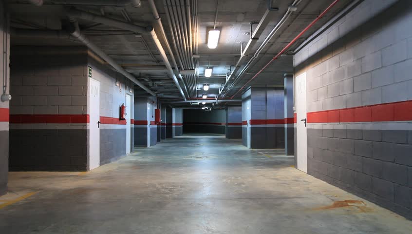 Empty underground garage in a residential building