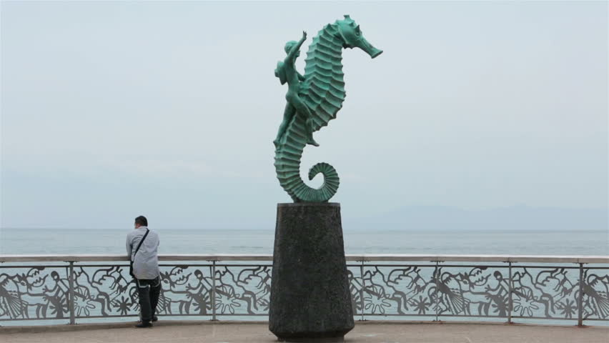 PUERTO VALLARTA, MEXICO - CIRCA NOV 2012: Malecon Boardwalk seahorse sculpture circa November 2012 in Puerto Vallarta, Mexico.