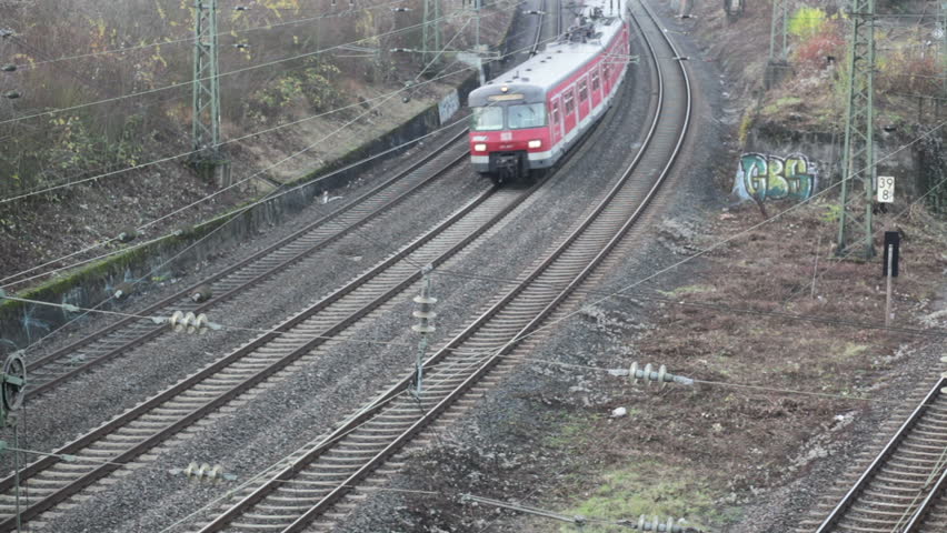 WIESBADEN, GERMANY - NOVEMBER 19: A suburb train of german railroad company DB is leaving the station of Wiesbaden on November 19, 2012