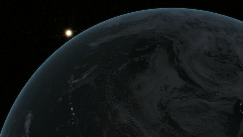 HD clip of a view of the Earth changing from the night lights of Northern America to the morning light of a sunrise over Asia. 
