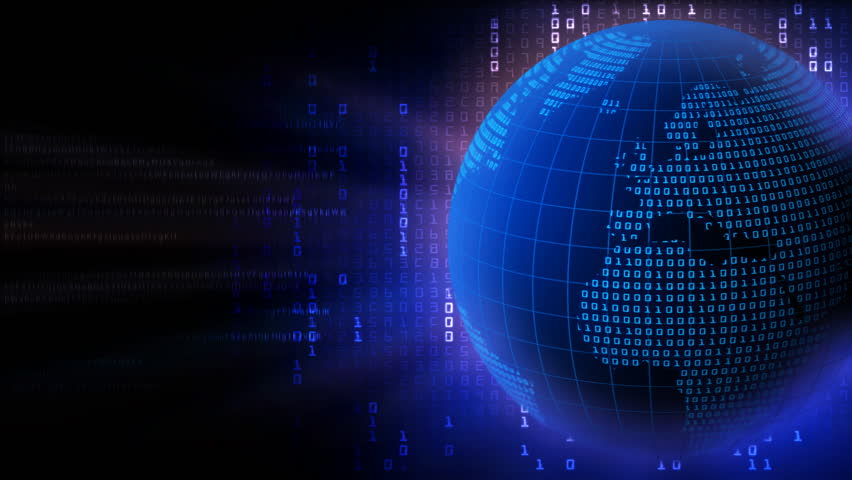 Spinning globe with programming code in the background. Seamlessly looping.